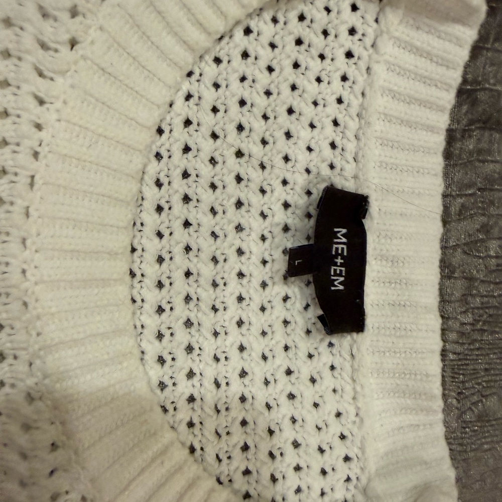 ME+EM White Open-Knit Cotton Sweater Tagged size L, fits more like S-M (!) - Picture 3 of 12